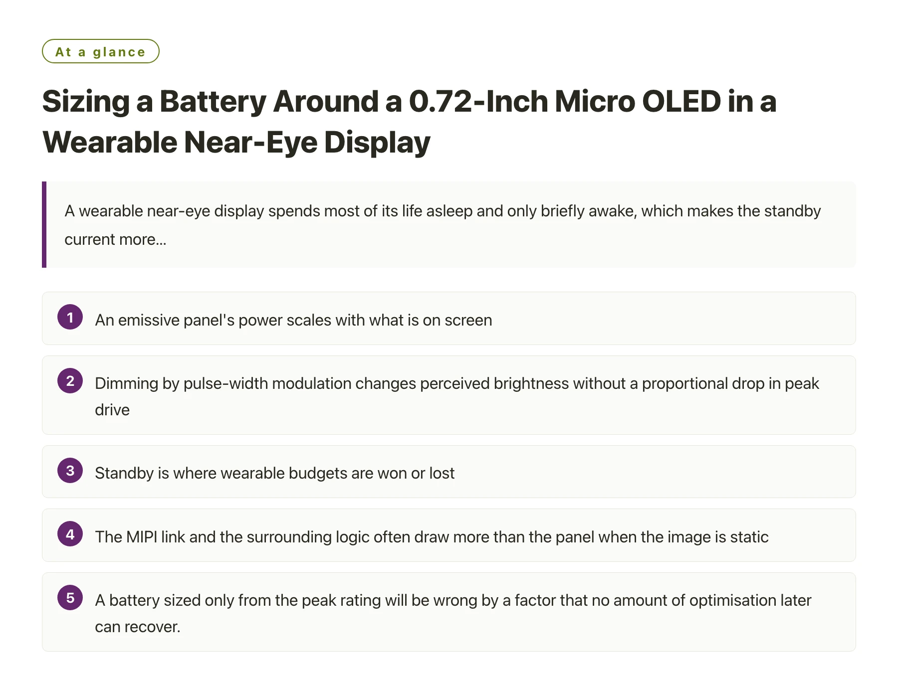 Sizing a Battery Around a 0.72-Inch Micro OLED in a Wearable Near-Eye Display——全文要点速览